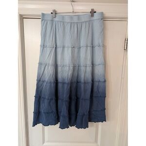 Country Living Blue Ombre‎ Tiered Cotton Gauze Maxi Skirt Large Boho peasant